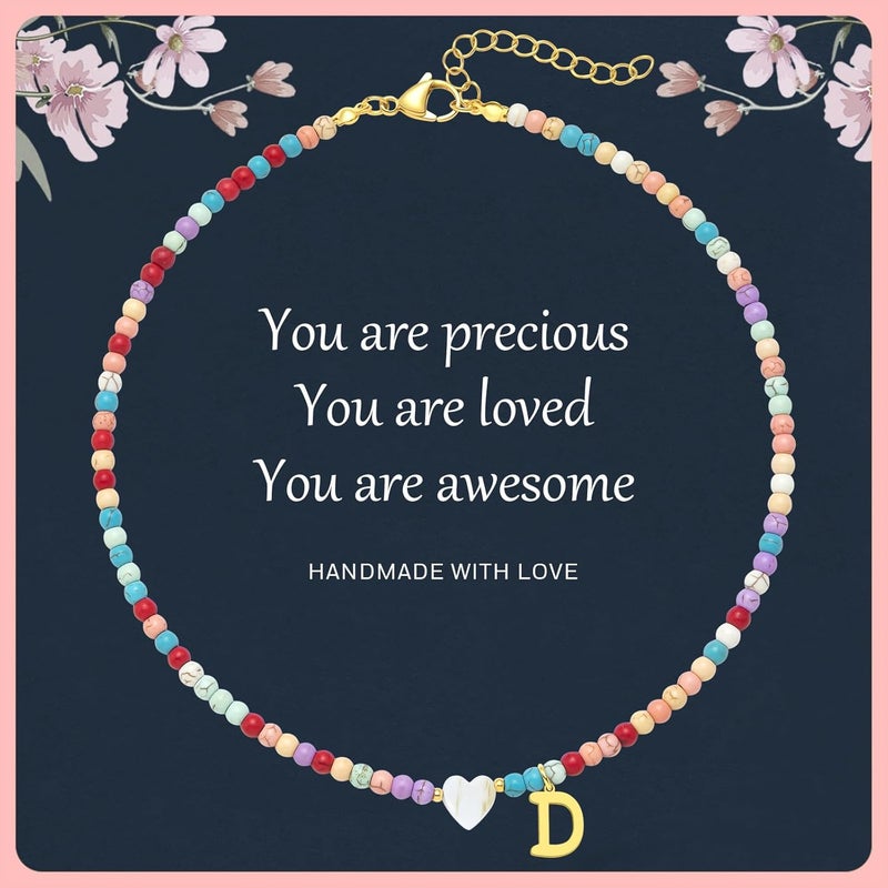 JUNYANGY Colorful Beaded love Initial Necklaces Gifts for Girls teens Kids Gifts Personalized Birthday Gifts gifts for grandkids Necklace for Girl Jewelry - Image 1